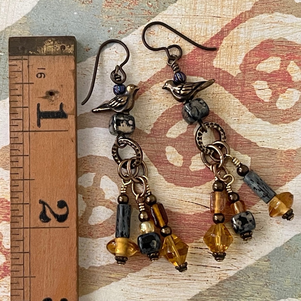 ARTISAN Earrings - “Doves at Midnight” Dangles - Picture 5 of 8